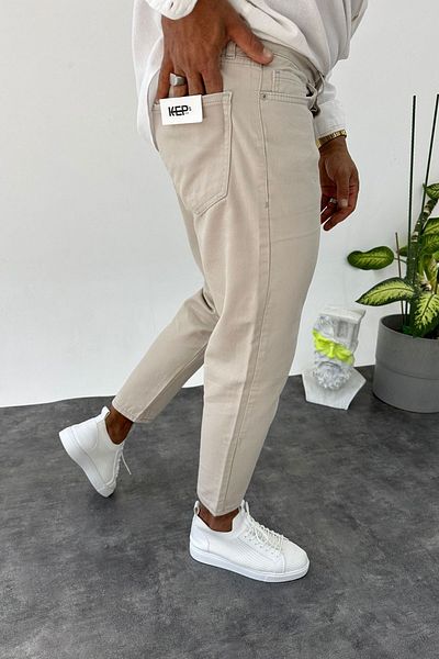 MADZEYMODA Pánské Boyfriend Cream Jeans – džíny uvolněného střihu