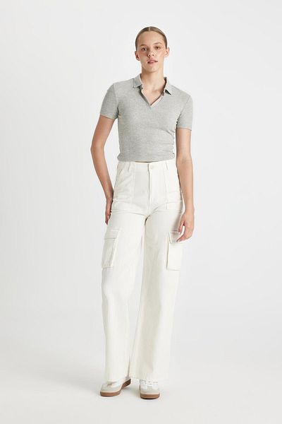 DeFacto Polo Neck Ribbed Short Sleeve T-Shirt - A0379ax24sm