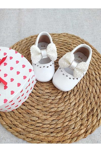 MİNİBİRİ One is Princess Model White Baby Girl Leather Loafer Booties