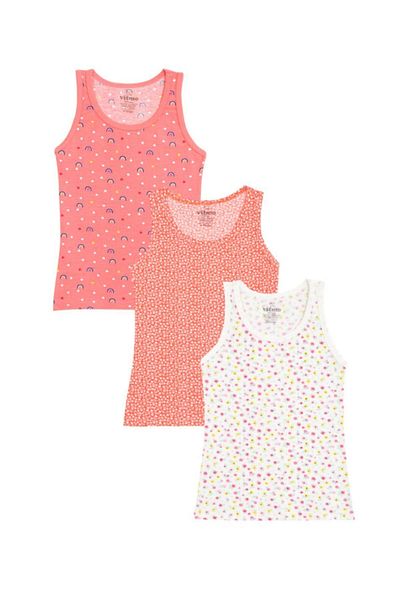 vitmo 3-Piece Cotton Flower Mixed Tank Top Set for Girls