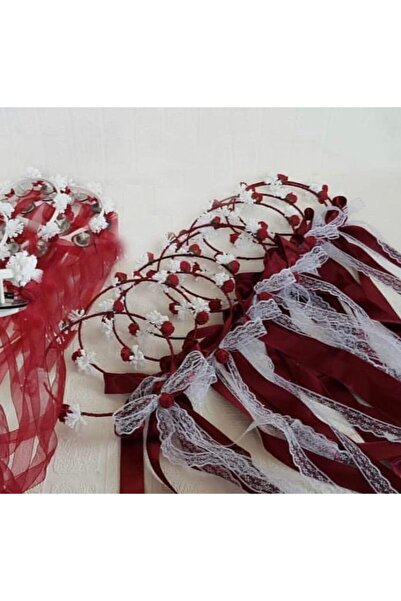 Evsay Nedime Tacı Kına Tacı Kırmızı 5 Ad Lohusa Tacı Ve 5 Adet Tef