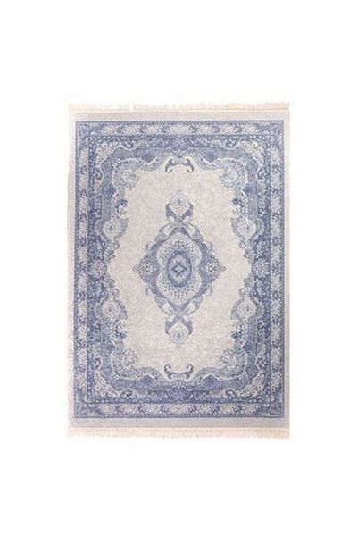 In House Soft Velvet Turkish Rectangular Door & Bath Mat -Blue - 60x40 cm
