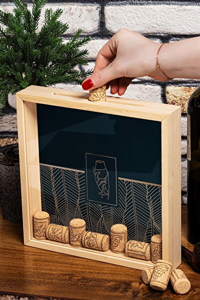 Hediyesepeti Ahşap Kumbara Çerçeveli Para Ve Anı Şarap Toplama Koleksiyon Kutusu