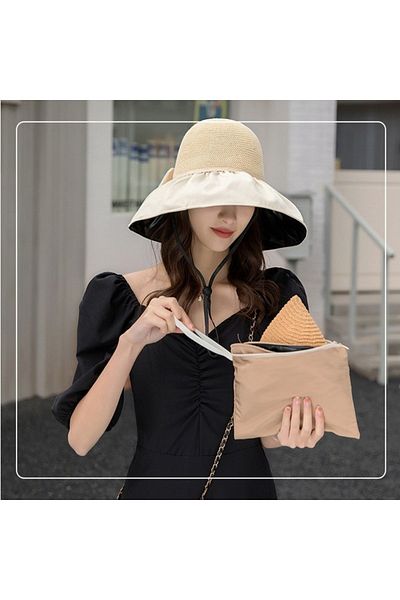 Shopiolog Foldable Bow Visor Hat with Wide Brim - For Vacation, Pool, Sea and Travel Beach