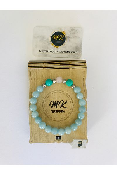 MK tasarım Blue Pink Quartz and Turquoise Jewelled Bracelet - Real MKT18001