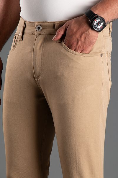 ZEKİ ÖZER Ανδρικό λινό παντελόνι σε σκούρο μπεζ Extra Stretchy