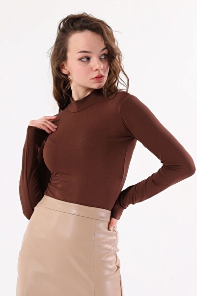 LAENT Bodi sa dugim rukavima i visokim ovratnikom, smeđe boje