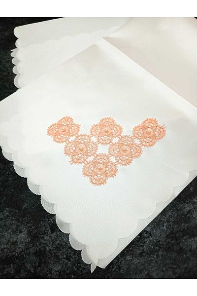 Çt Çeyizci Tekstil Broderie cu ac din dantelă de culoare somon - pachet de mireasă și logodnă