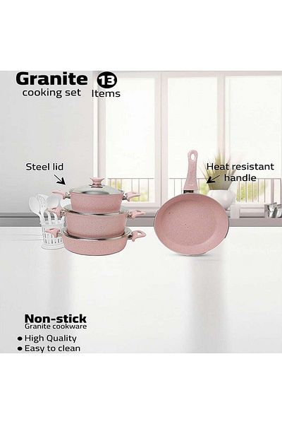 In House | 13 Pieces Turkish Granite Cookware Set With Steel Lid