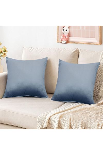 In House 2 Pieces Velvet Decorative Cushion Set Solid Design - 45x45 Cm