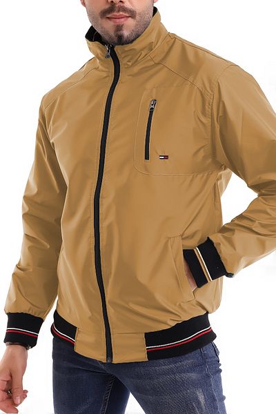 B.HE.Z Men's Mustard Color Seasonal Coat - Stand Collar, Bondic Fabric, Pockets and Zipper
