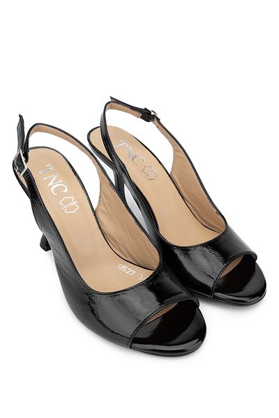 Tamer Tanca Genuine Leather Black Patent Leather Women's Heeled Sandals