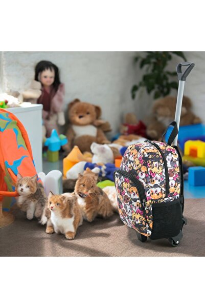 Shopiolog Çocuk Anaokulu Kreş Çekcekli Çanta 2 Bölmeli Suluklu Sırt Günlük Kullanım Baskılı Okul Öncesi Çanta