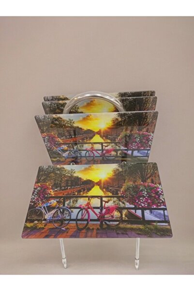 Genel Markalar Liza Serisi Çanta Zigon, 4 lü Katlanabilir Sehpa, Cam Sehpa, Çanta Sehpa Krom Ayak