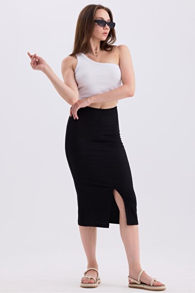 MD trend High Waist Summer Midi Women's Skirt - Slit Detail