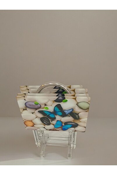 Genel Markalar Liza Serisi Çanta Zigon, 4 lü Katlanabilir Sehpa, Cam Sehpa, Çanta Sehpa Krom Ayak