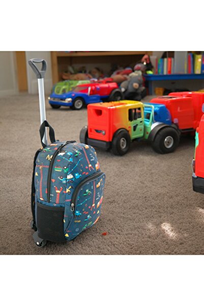 Shopiolog Çocuk Anaokulu Kreş Çekcekli Çanta 2 Bölmeli Suluklu Sırt Günlük Kullanım Baskılı Okul Öncesi Çanta