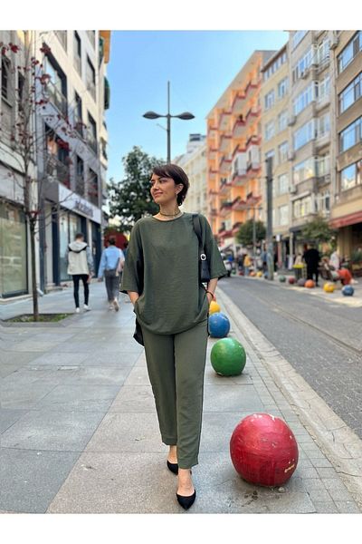 soBasic Χακί Λινό Viscose Comfort Διπλό Σετ