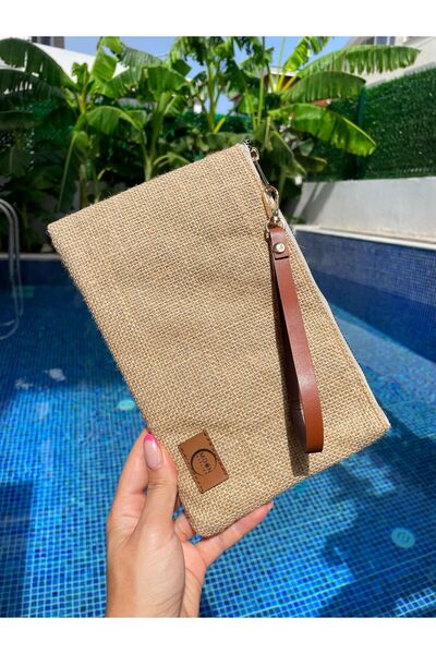 moon atelier Hasır Jüt Kumaş Clutch Çanta