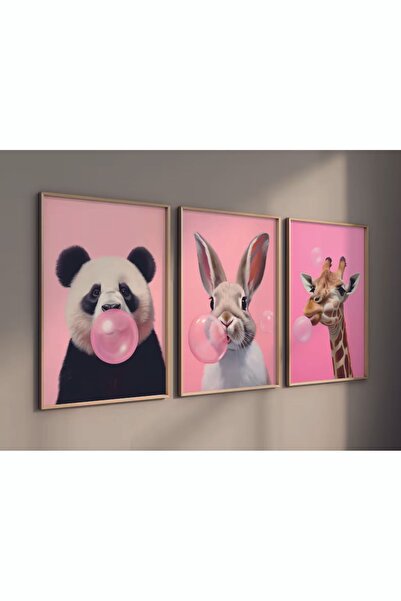 woodhomeworks Ahşap Çerçeveli Bebek, Çocuk Odası 3 Lü Tablo set