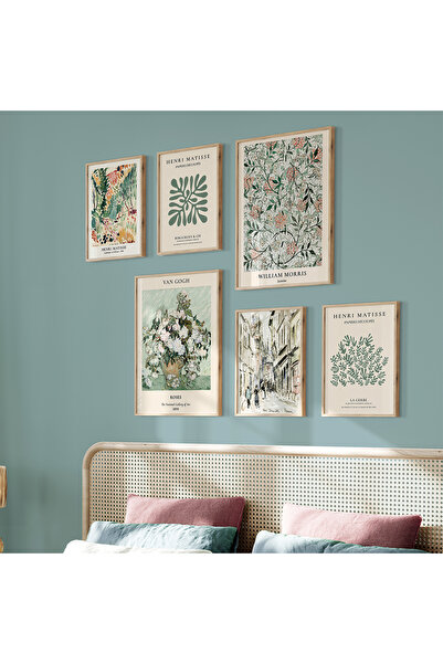TekTablo Doğal Ahşap Çerçeveli 6!lı Tablo Seti
