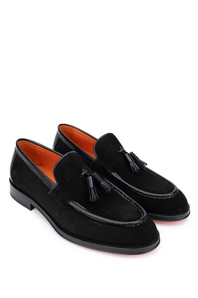 Tamer Tanca Genuine Leather Black Suede Men's Loafer