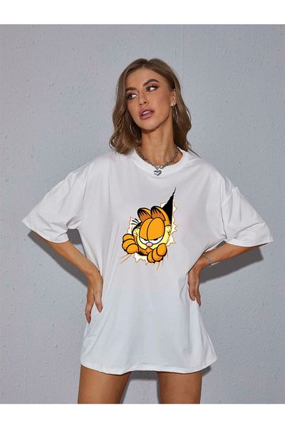 Revasser Γυναικείο μπλουζάκι Garfield Colorful Crew Neck Oversize βαμβακερό