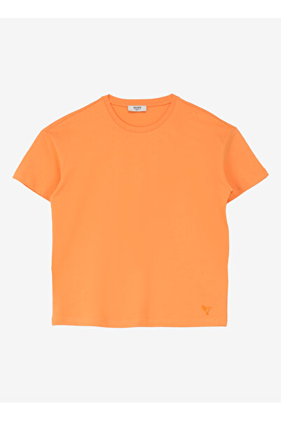 People By Fabrika Bisiklet Yaka Düz Turuncu Kadın T-Shirt SPBF4SL-TST5560