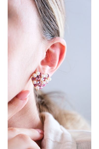 AURRARİ Purple Heart Earrings with Zirconia and Pearls