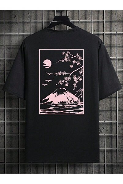 NoVibe تي شيرت قطني بأكمام قصيرة للجنسين بنمط الجبل