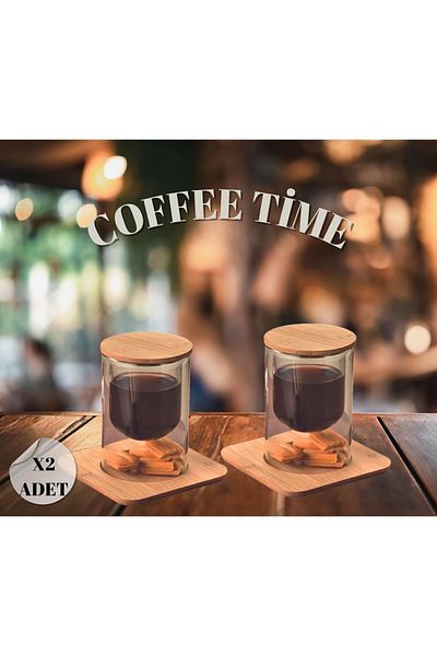 HUBBYCHEF Double Glass Presentation Cup Candle Holder - Set of 2 with Bamboo Presentation Plate and Lid