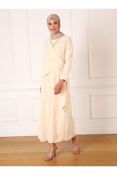 Refka Aerobin Hijab Dress - Stylish Stone with Side Tie Detail - Refka