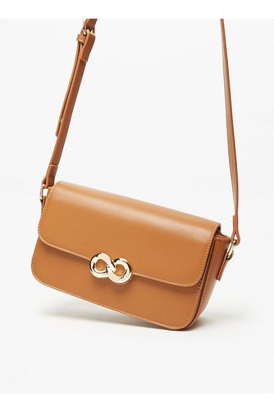 Flora Bella by Shoexpress Solid Crossbody Bag with Adjustable Strap and Metal Accent