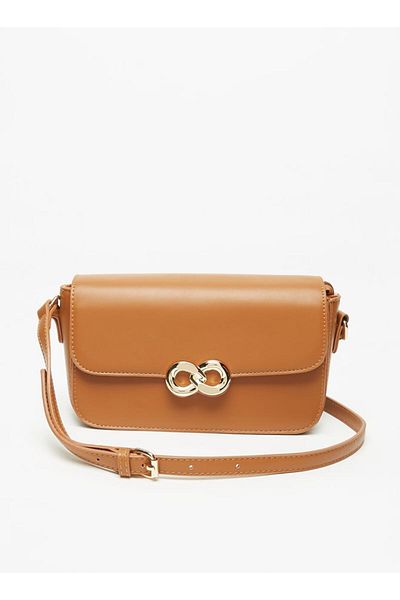 Flora Bella by Shoexpress Solid Crossbody Bag with Adjustable Strap and Metal Accent
