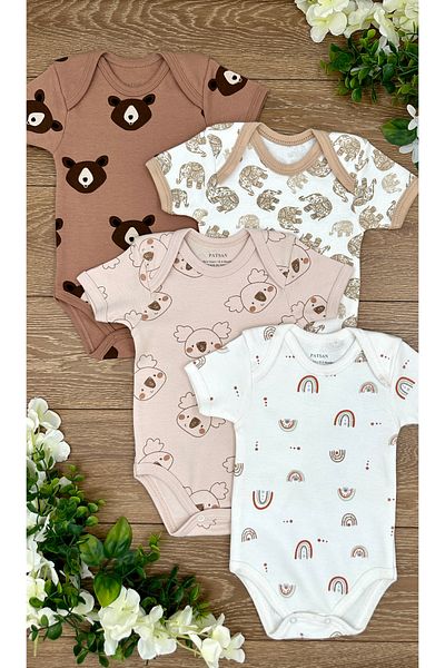 Renkli Puset 4-Piece Cotton Baby Bodysuit and Bodysuit Set - Koala Bear Elephant Rainbows
