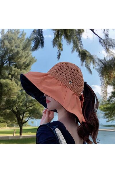 Shopiolog Vizor tricotat cu boruri largi - Pălărie de plajă cu fundă pliabilă