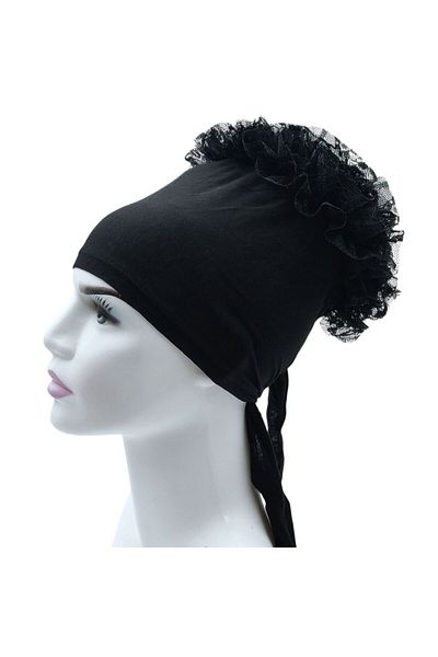 PAKER GİYİM Women's Black Frilly Non-Slip Hijab Bun Bonnet