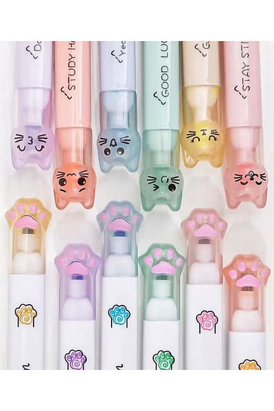 NaSaDAN Paw and Kitty Cat 2 Piece Pastel Color Highlighter Set