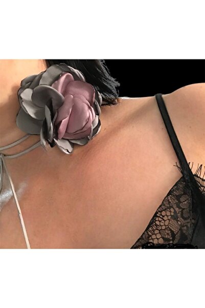 By G Tasarım قلادة/شوكر على شكل زهرة رمادية