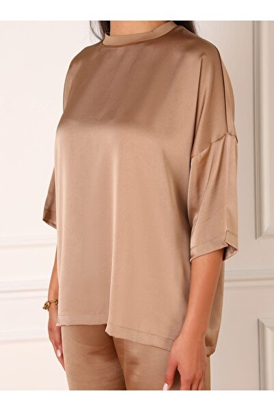 Refka Beige Satin Tunic - Collar Detailed - Refka