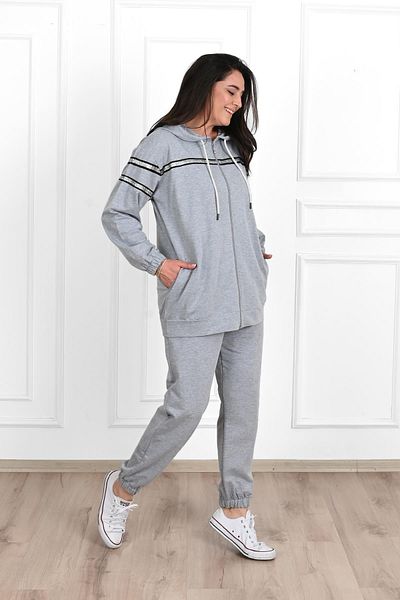 Koza Butik Women's Glitter Detailed Plus Size Tracksuit Set 3671-23