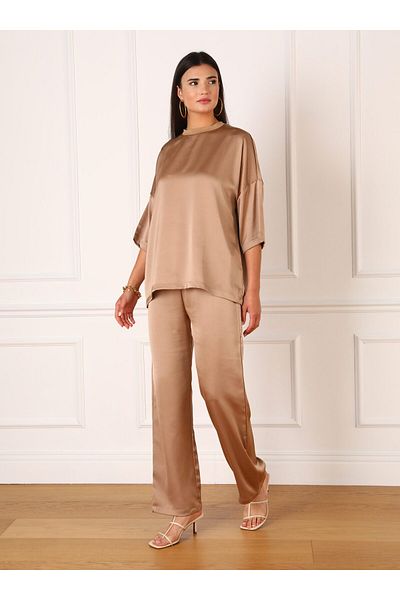 Refka Beige Satin Tunic - Collar Detailed - Refka
