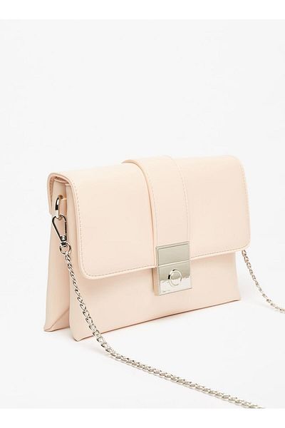 Flora Bella by Shoexpress Solid Crossbody Bag with Chain Strap and Metallic Accent