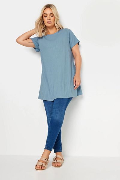 Stil Diva Bluză cu mânecă scurtă cu mânecă scurtă, cu nervuri, mărime mare - 303255
