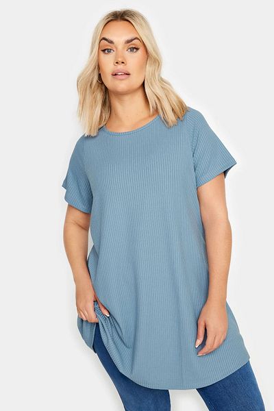 Stil Diva Bluză cu mânecă scurtă cu mânecă scurtă, cu nervuri, mărime mare - 303255