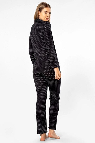 TÜREN Polka Dot Viscose Shirt Collar Long Sleeve Women's Pajamas Set