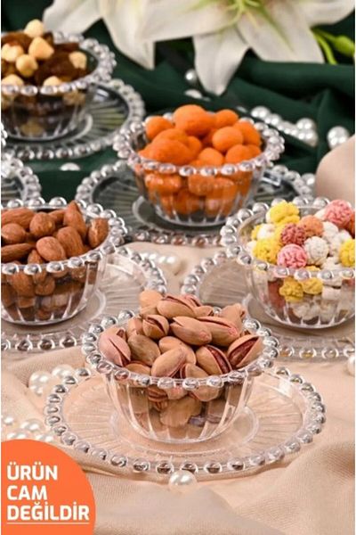SepetçiBaba 12 Piece acrylic Beaded Snack Bowl Set - TransParent Breakfast, Turkish DeligHT Bowl and Presentation Bowl - Plate Ht035