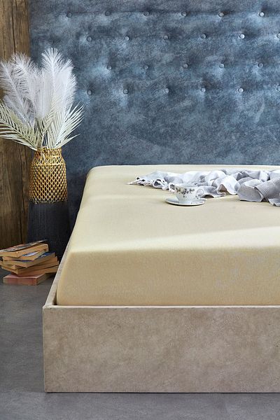 Medaillon Home Beige Combed Cotton Elastic Single / Double Bed Sheet