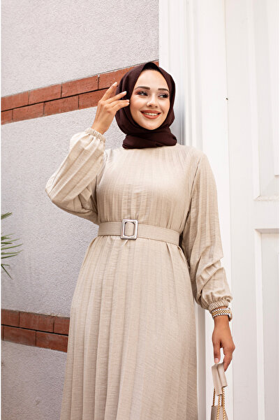 Genel Markalar Kadın Taş Rengi Yakası Bisiklet ,Kolu Lastikli ve Kemerli  Pil...