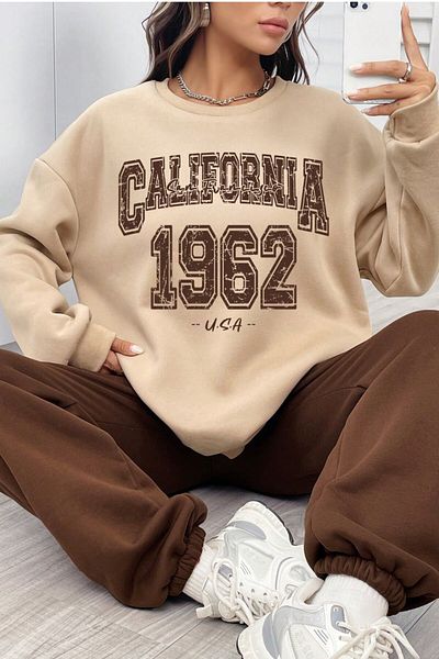 MODAGEN Set de trening unisex maro-bej cu imprimeu California - decolteu